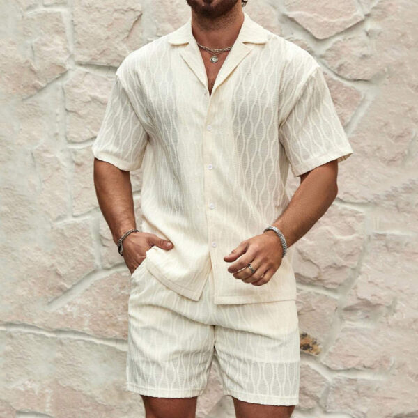 Men Tracksuits Summer Fashion Solid Loose Casual Two Pieces Lapel Button Shirt Shorts Beach Holiday All-match Outfits Male - Image 5